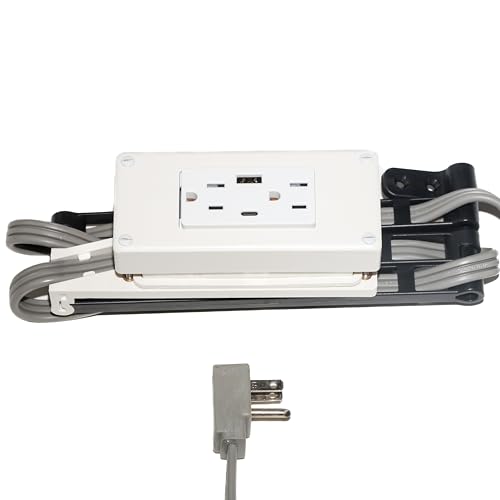 Compact Combo (1) USB-A (1) USB-C (2) 15 Amp in Drawer Docking Station Outlet Plugs with Retractable arm - size: (1) USB-A (1) USB-C, style: Compact