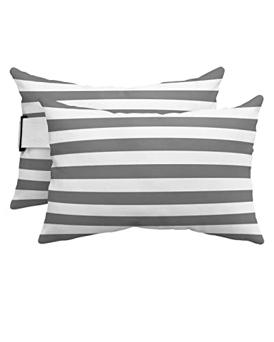 T&H XHome Outdoor Pillow for Chaise Lounge Chair, Grey and White Stripes Waterproof Headrest Pillow Lumbar Pillows with Adjustable Elastic Strap for Beach, Poolside, Patio, Office (2 Pack) - color: Stripethh7683, size: 11 x 16 Inch - 2 Pack