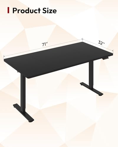 SANODESK 71x32'' Large Electric Computer Height Adjustable Standing Desk - color: Black Frame+black Top, size: 71x32"