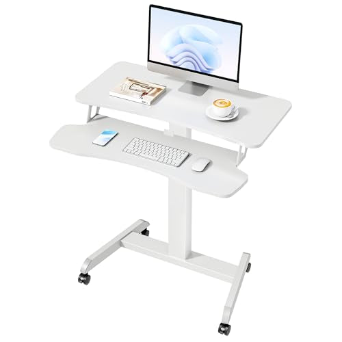 PEGZONE 31'' Standing Rolling Desk with Keyboard Tray for Classroom, White