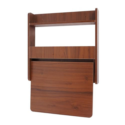 Floating Desk, 36’’H Wall Mounted Desk, Solid Wood Fold Down Laptop Desk with Foldable Tabletop, Folding Table Workstation with Storage Shelves&Door(Walnut)
