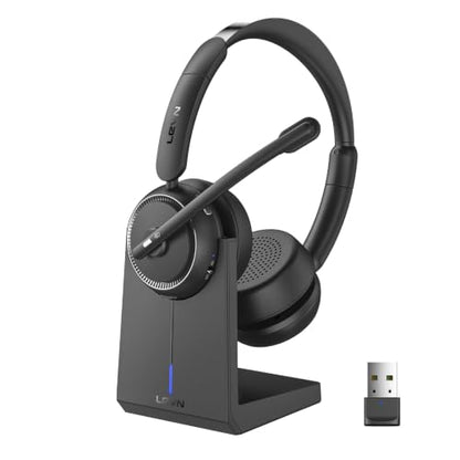 Wireless Headset with Mic for Work, Bluetooth Headset with Microphone AI Noise Cancelling & Mute Button, Wireless Headphones with Mic for Work/Home/Office/Call Center/PC/Laptop/Computer/Teams/Zoom