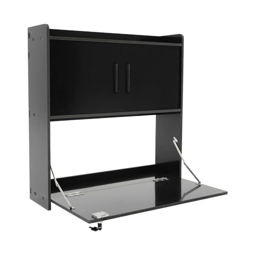 Wall-Mounted Desk Cabinet, 2-Tier Wall-Mounted Folding Table Cabinet, 22.83 * 7.87 * 23.62in Multifunctional Fold-Down Laptop Table with Lockable Storage (Black)