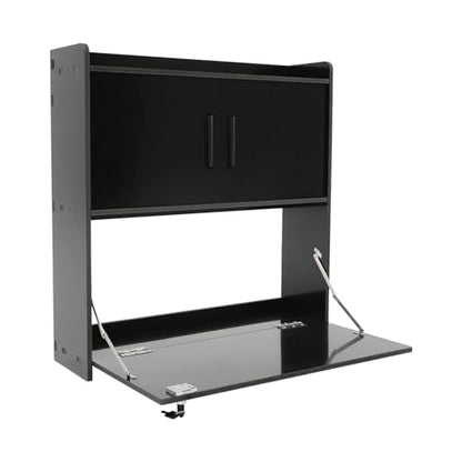 Wall-Mounted Desk Cabinet, 2-Tier Wall-Mounted Folding Table Cabinet, 22.83 * 7.87 * 23.62in Multifunctional Fold-Down Laptop Table with Lockable Storage (Black)