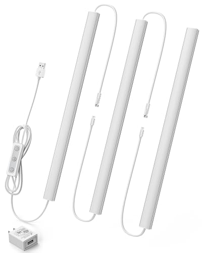 Under Cabinet Lighting Plug-in, Dimmable Under Counter Lights for Kitchen, 3pcs 12 Inch, Cold White 6000K Linkable USB Led Light Strip, Wired Led Light Bar for Desk,Sink,Workbench - color: Cool White, size: No motion sensor-3 pack