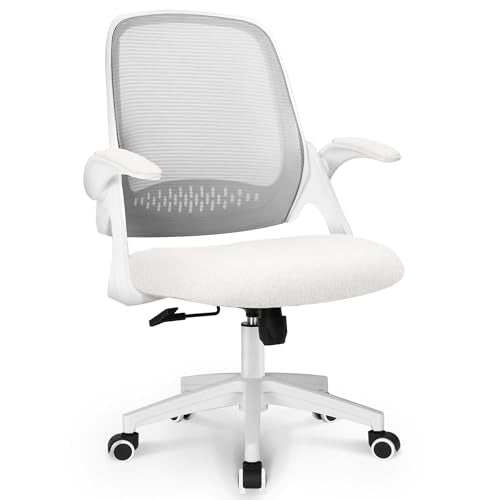 NEO CHAIR Office Desk Chair, Ergonomic Mesh with Flip-Up Armrests, Ivory - color: Ivory