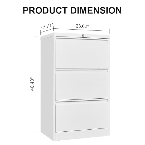 Garvee 3 Drawer Lateral File Cabinet, Heavy Duty Metal Filing Cabinet | White File Cabinet with Lock for Home Office, for Legal/Letter/f4/a4 Hanging Files with Business Card Holder