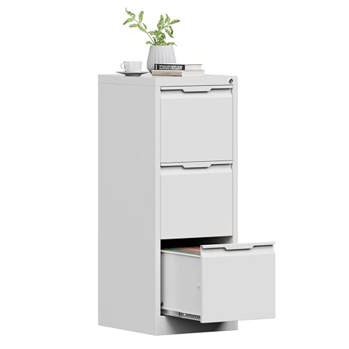 3 Drawer File Cabinet with Lock, Filing Cabinets for Home Office - color: White, size: 3 Drawer - Vertical