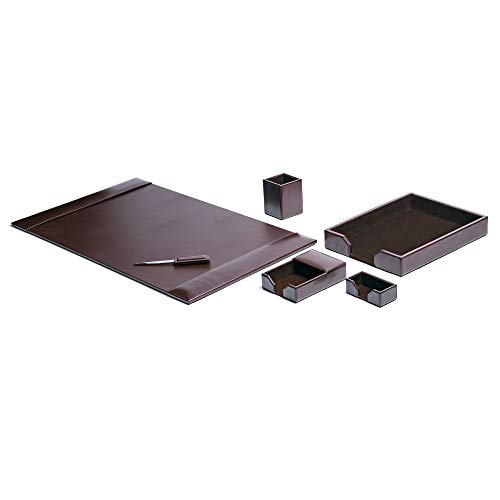 Dacasso Bonded Set Luxury Leather Desk Pad & Desk Organization Essentials, 6 Piece, Dark Brown - color: Dark Brown, style: 6 Piece