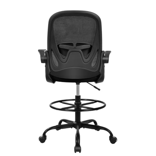 Drafting Chair Tall Office Chair with Flip-up Armrests Executive Ergonomic Computer Standing Desk Chair with Lumbar Support and Adjustable Footrest Ring (Black) - color: Black, size: 934-Z