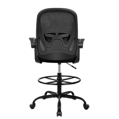 Drafting Chair Tall Office Chair with Flip-up Armrests Executive Ergonomic Computer Standing Desk Chair with Lumbar Support and Adjustable Footrest Ring (Black) - color: Black, size: 934-Z