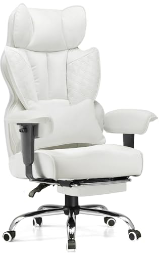 GTPLAYER Big and Tall Gaming Chair 400lbs Heavy Duty Office Chair with Foot Rest & Ergonomic Pocket Spring Lumbar Support, High Back 3D Saddle Shaped Cushion for Back Pain Relief, White - color: White