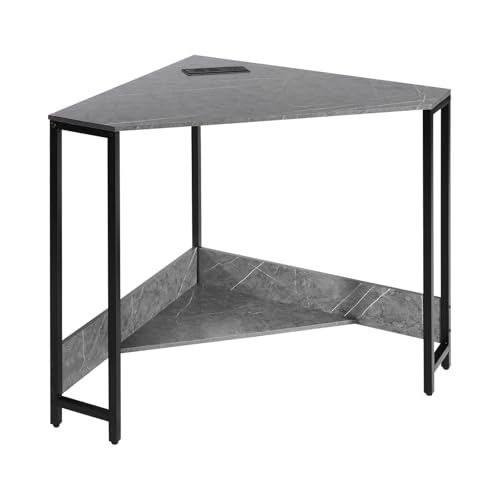 Small Corner Desk with Storage Shelves, Space-Saving Triangle Study Writing Desk with Outlets & USB Ports, Corner Computer Gaming Desk, Corner Makeup Vanity Table for Bedroom (Gray)