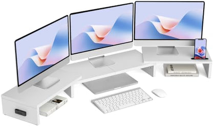 BONTEC Triple Monitor Stand Riser with Smartphone Holder, White - color: White, size: 53.3 in