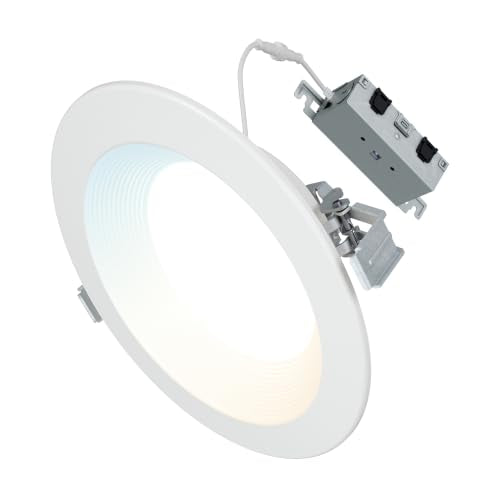 HALO RL Canless LED Recessed Lighting 6 in 5CCT 1050/1330lm | Regressed for low glare, IC rated, airtight, wet rated for soffit /shower light, 2700K-5000K, dim + dim to warm Flip-N-Klip - color: White, size: 6 inch