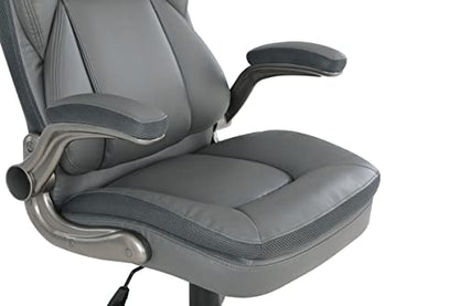 Office Star ECH Series Executive Bonded Leather Office Chair with Lumbar Support and Padded Height Adjustable Arms, Charcoal with Titanium Coated Nylon Base - color: Charcoal With Titanium Coated Nylon Base