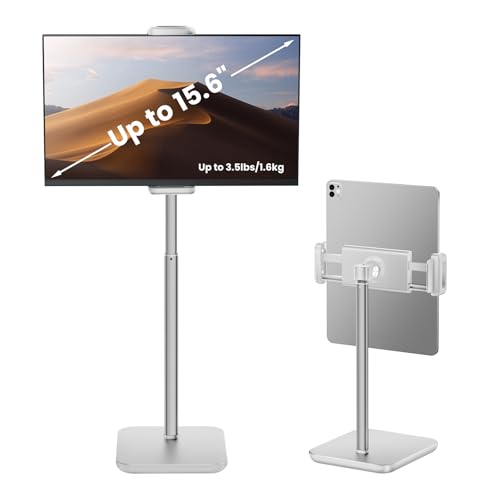 tounee Height Adjustable Tablet Stand, 3.5lb (1.6kg) Max Support, Up to 18" Tall, Slim Portable Monitors Stand Compatible with iPad Pro 12.9, Surface Pro, All 4.7"-15.6" Devices-White - color: White