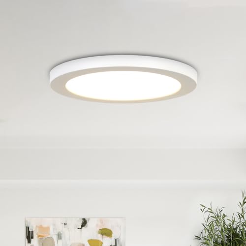KSANA 7 Inch LED Flush Mount Ceiling Light, 5 CCT Selectable Ultra-Slim Round Flat Panel Light, Triac Dimmable 5%-100%, 12W 900LM Ceiling Light Fixture for Kitchen, Bedroom, Hallway, Office - size: 7 Inch