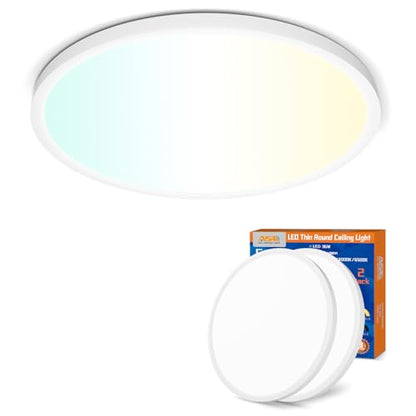 Allsmartlife Led Flush Mount Ceiling Light 2-Pack, 18 inch 36W 4650lm Dimmable Led Ceiling Light, 3000K/4000K/6500K, Round Led Light Fixture for Laundry Room, Hallway - color: White, size: 18inch 2-Pack