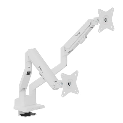 Pixio PS1D Wave White Dual Monitor Arm Stand Desk Mount - Fits up to 32 inches Monitors and up to 19.8lbs. VESA Compatibility and Integrated Cable Management - color: White, size: Dual