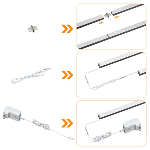 LUMILAND 3 Pcs 12-inch Led Under Cabinet Lighting Plug-in with Hand Wave, Dimmable 6000K Cold White Under Counter Lights Linkable with Memory Function for Kitchen - size: 3 Pack