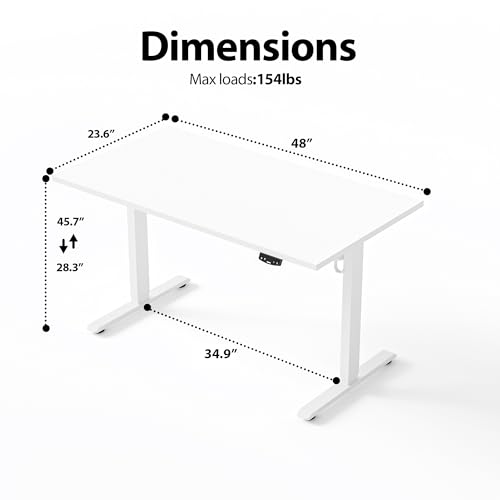 Agilestic Electric Height Adjustable Standing Desk, 48 Inch, White | Smooth Height Adjustment, Memory Presets, Hooks, Stable Steel Frame,154 lbs Capacity, Easy Assembly, Splice Board - color: White, size: 48 x 24 Inch