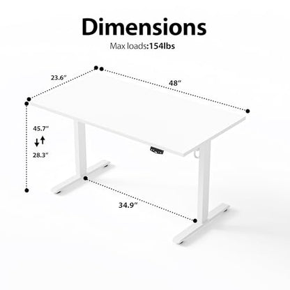 Agilestic Electric Height Adjustable Standing Desk, 48 Inch, White | Smooth Height Adjustment, Memory Presets, Hooks, Stable Steel Frame,154 lbs Capacity, Easy Assembly, Splice Board - color: White, size: 48 x 24 Inch