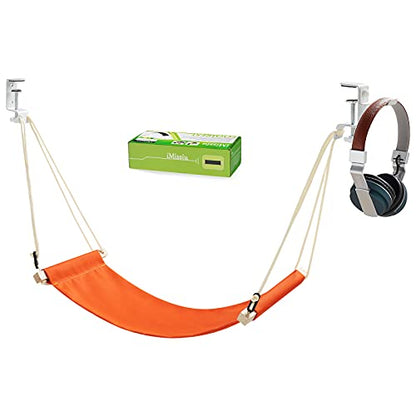 iMissiu Foot Hammock Under Desk | iMissiu Adjustable Office Foot Rest | Portable Footrest with Headphones Holder (Orange) - color: Orange