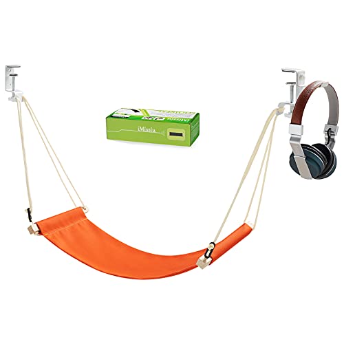iMissiu Foot Hammock Under Desk | iMissiu Adjustable Office Foot Rest | Portable Footrest with Headphones Holder (Orange) - color: Orange