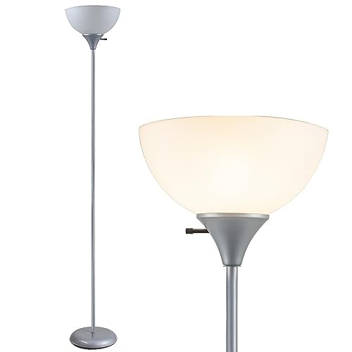 Newhouse Lighting NHFL-HE-SI Henry 71-inch Plastic and Metal Modern LED Floor Lamp Stand with Rotary Switch for Bedrooms, Living Room | Durable Floor Lamp for Home, Office, Reading (Silver) - color: Silver