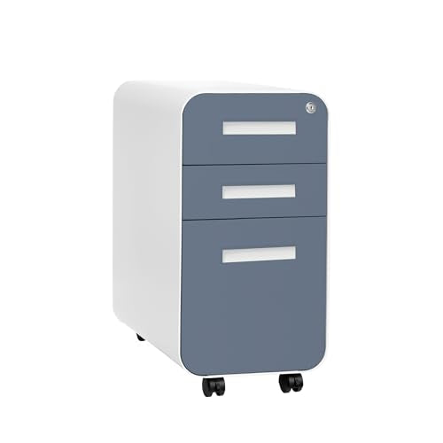 Laura Davidson Furniture Stockpile Slim 3-Drawer Mobile File Cabinet with Lock - Under Desk Metal Filing Cabinet, Legal/Letter File Folders, Wheels & Stationary Feet, Assembled, Coastal Blue Faceplate - color: Coastal Blue