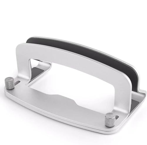 LOTEYIKE Aluminum Vertical Laptop Stand, MacBook Pro Laptop Vertical Stand Dock Holder with Adjustable Slot Fits All Laptops Notebook Tablets MacBook Air- Save Space & Improve Airflow, Silver