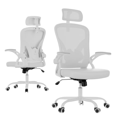 Farini Ergonomic Office Chairs Set of 2, Home Office Desk Chair with Headrest, High Back Swivel Computer Chair with Armrests and Adjustable Lumbar Support for Home Office, White & White - color: All White, size: Set of 2
