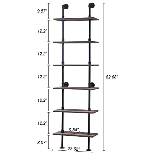Hombazzar Industrial Pipe Bookshelf,6 Tier Pipe Shelving for Living Room