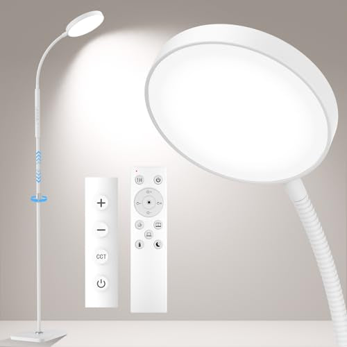 PACOVY Floor Lamp, Adjustable Height Floor Lamps for Living Room Bedroom, 252 LED Super Bright Standing Lamp Remote Control, Dimmable Gooseneck Tall Stand Reading Lamp Light for Office Craft, White - color: White