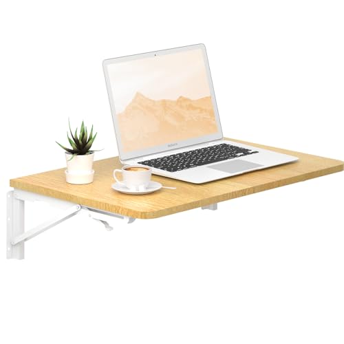 TEAMIX Wall Mounted Folding Table for Small Spaces, Floating Desk, Maple | Heavy-duty Brackets, 22 x 15.7 inch, Space-saving, Use as Home Office Desk, Dining Table, Laundry Shelf, or Balcony Table - color: Maple, size: 22"W x 15.7"D