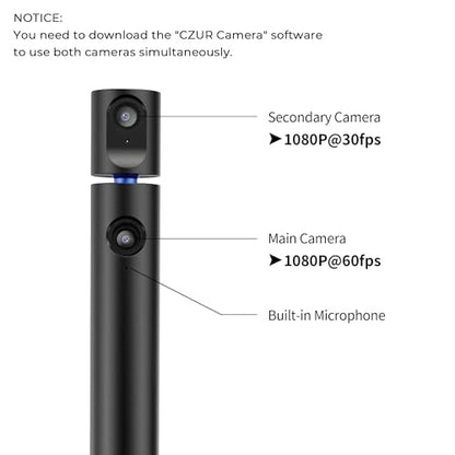 CZUR Halo X Pro Dual Webcam for PC, 1080P Web Camera with Microphone, USB Camera for Computer, 90° View, Plug & Play, Compatible with Windows&Mac, for TikTok/YouTube/Yahoo Messenger
