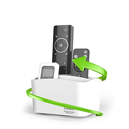 loukin Rotating Remote Control Holder, 5 Compartment Organizer, White