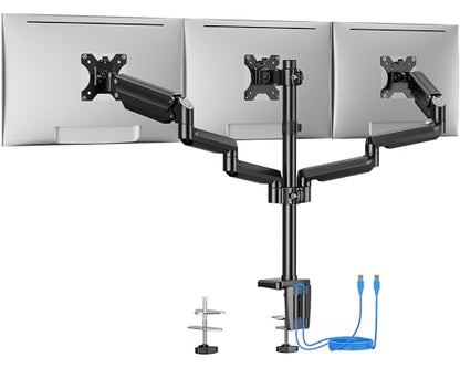 ErGear Triple Monitor Mount for 13-27 inch Screens, Triple Monitor Arms with USB, Heavy Duty Three Monitors Stand with Tilt, Swivel, Rotation, Holds Up to 17.6 lbs Each Arm - size: 13-27 Inch, style: with USB