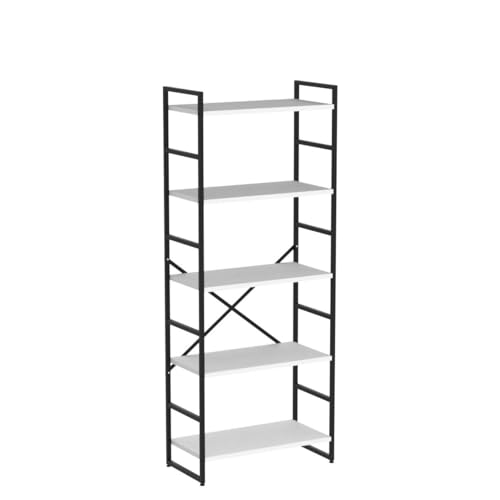 Vongrasig 5 Tier Metal Bookshelf, Narrow Industrial Bookcase, White - color: White