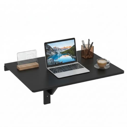 Tangkula 31.5" Wall Mounted Folding Desk, Drop-Leaf Floating Desk with Spacious Surface, Space-Saving Foldable Wall Table for Study, Bedroom, Laundry, Balcony & Small Spaces - color: Black