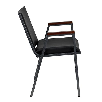 Flash Furniture HERCULES Series Heavy Duty Black Vinyl Stack Chair with Arms and Ganging Bracket - color: Black Vinyl, size: Set of 1
