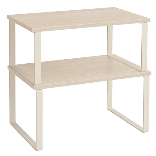 SONGMICS Cabinet Organizer Shelf, Set of 2 Spice Rack, Kitchen Storage | Kitchen Counter Storage Spice Rack, Particleboard, Steel, Travertine Beige and Cream White, BYSTRO Collection UKCS020L01 - color: Travertine Beige + Cream White, size: 11.7"w