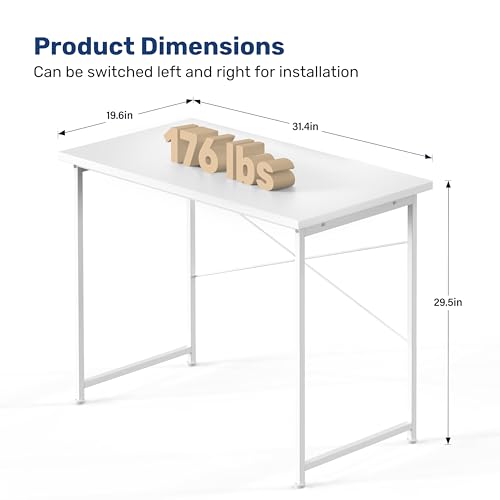 YSSOA Computer Desk Home Office Work Study Writing Modern Simple Table with Headphone Hooks - color: Basic White, size: 32 Inch