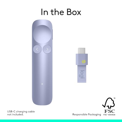 Logitech Spotlight 2 Presentation Remote Wireless Clicker - Light Lilac | Clicker with haptics, digital highlighting, customizable actions, laser pointer, quick charge, Bluetooth, USB-C - color: Lilac
