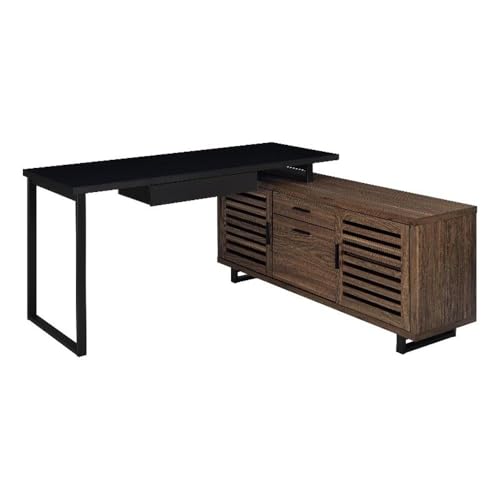 Pemberly Row 60 in L-Shape Office Computer Desk, Engineered Wood, Walnut Finish, Metal Legs, Storage Credenza with Doors, Drawers, Adjustable Shelves, Modern Home Office Furniture with Power Outlets