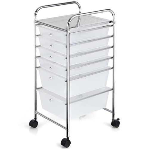 LDAILY Rolling Storage Cart with Drawers, Classroom Storage, Clear - color: Clear, size: 6 Drawer