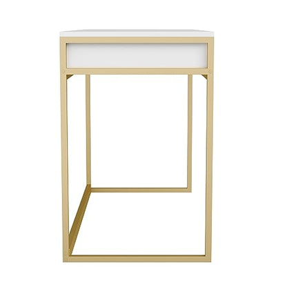 Martha Stewart Ollie Home Office Desk with 3 Drawers in White with Polished Brass Hardware - color: White Top/Polished Brass Frame