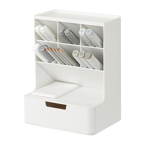 BLUE GINKGO Hive Pen Desk Organizer, White, Made in Kore | 6 Compartments. Full Drawer. Everyday Storage. - color: WHITE, size: Hive