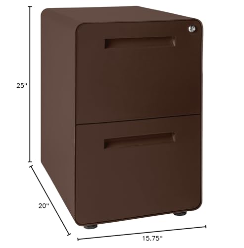 Laura Davidson Furniture Stockpile 2 Drawer Mobile File Cabinet with Lock - Under Desk Metal Filing Cabinet, Legal/Letter File Folders, Wheels and Stationary Feet, Pre-Assembled, Dark Brown - color: Dark Brown